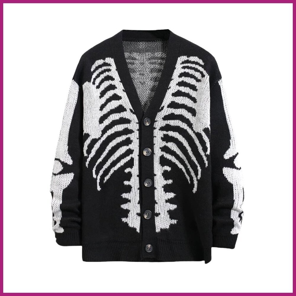 Skeleton Pattern Cardigan Sweater Long Sleeve Knitwear